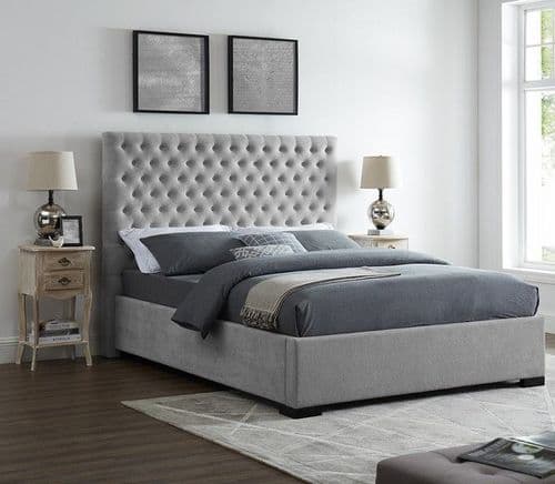 Alsace Grey Fabric High Headboard Double Bed 22LD186