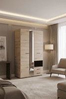 Althena 3 Door Grey Oak 127.5cm Wardrobe With Drawers And Mirror