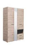 Althena 3 Door Grey Oak 127.5cm Wardrobe With Drawers And Mirror