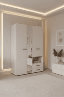 Althena 3 Door White 127.5cm Wardrobe With Drawers And Mirror