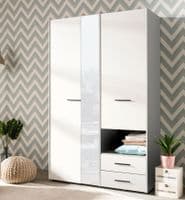 Althena 3 Door White 127.5cm Wardrobe With Drawers And Mirror