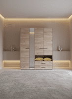 Althena 4 Door Oak Effect Wardrobe With Open Shelf And Drawers