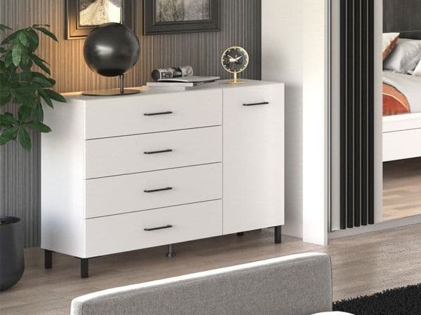 Althena White 1 Door 4 Drawer Sideoard Storage Unit - 11012347