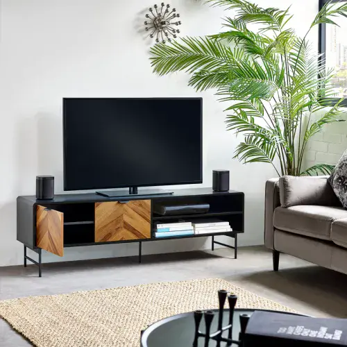 Alvienn Black And Natural Wood Effect TV Cabinet - 25JB