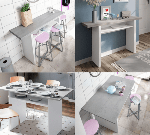 Alvor Folding Grey and White Slim Extending Breakfast Bar Table 2941