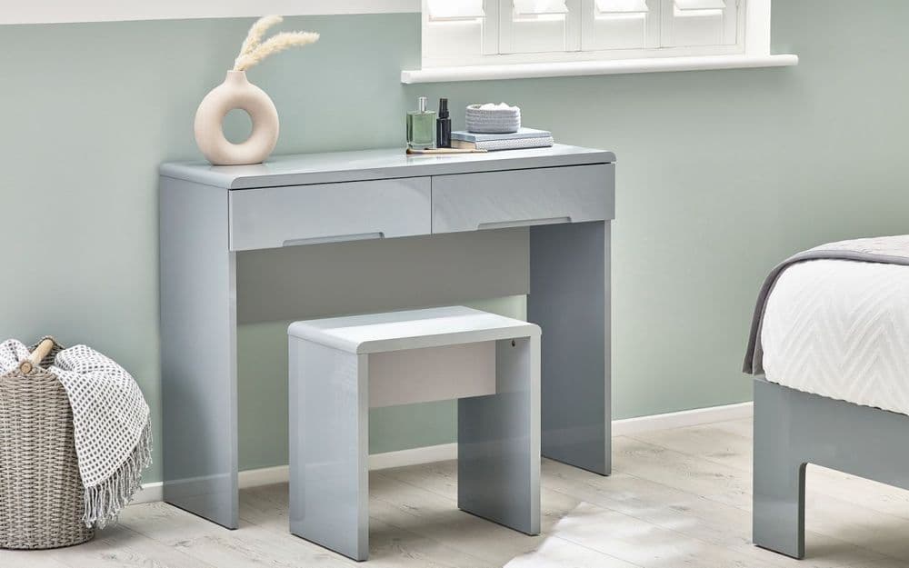 grey high gloss dressing table Danbury 3-drawer Makeup Vanity & Stool Set Grey High Gloss