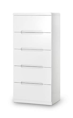 Alzira White High Gloss Lacquer 5 Drawer Narrow Chest JB311