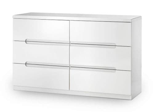 Alzira White High Gloss Lacquer 6 Drawer Wide Chest JB312