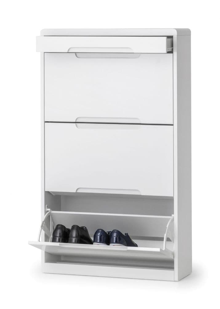 Alzira White High Gloss Shoe Cabinet with Drawer JB317