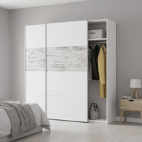 Amani Artic White and Rustic Oak Effect Modern 2 Door Sliding Wardrobe 180cm - ARM181A