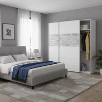 Amani Artic White and Rustic Oak Effect Modern 2 Door Sliding Wardrobe 180cm - ARM181A