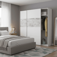 Amani Artic White and Rustic Oak Effect Modern 2 Door Sliding Wardrobe 180cm - ARM181A