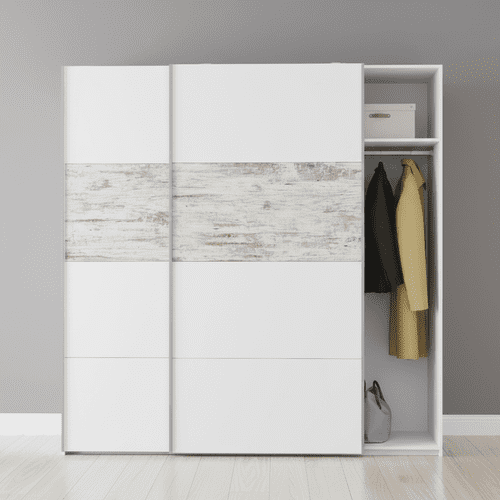 Amani Artic White and Rustic Oak Effect Modern 2 Door Sliding Wardrobe 180cm - ARM181A