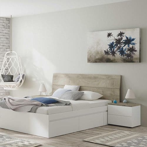 Amani Oak and White Modern Headboard with Bedsides - 016073C