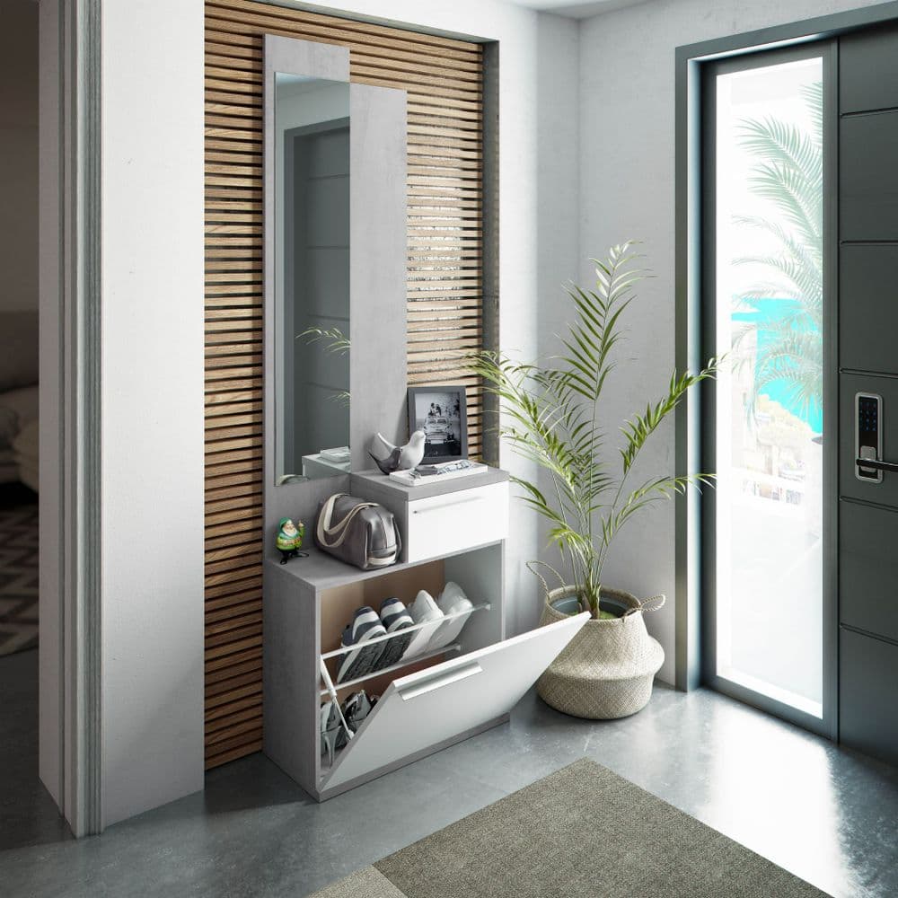 Amone Grey and White Hallway Shoe Cabinet with Mirror 016745L SO