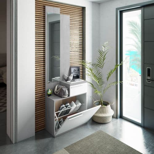 Amone Grey and White Hallway Shoe Cabinet with Mirror 016745L SO