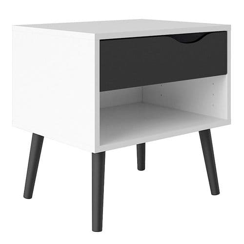 Anslo White & Black Matt 1 Drawer Bedside FG7047539449GM