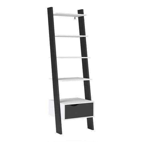 Anslo White & Black Matt Leaning Bookcase with 1 Drawer FG7047538549GM