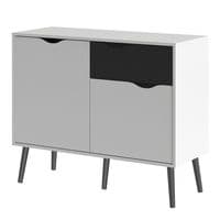 Calvino Display Cabinet in High Gloss White & Walnut - furniturefactor.co.uk