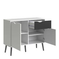 Calvino Display Cabinet in High Gloss White & Walnut - furniturefactor.co.uk