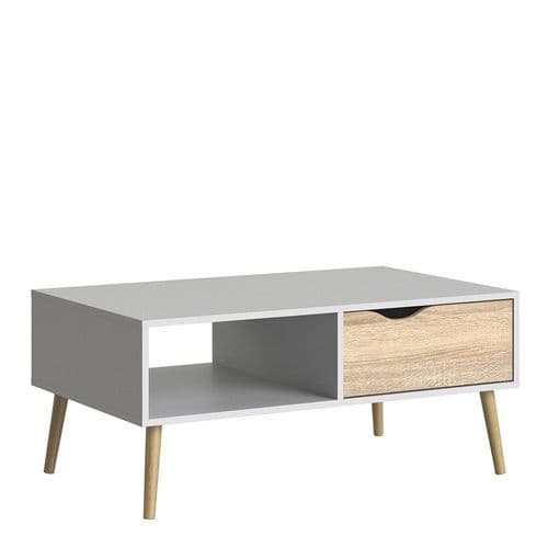 Anslo White & Oak 1 Drawer, 1 Shelf Coffee Table FG7047538449AK