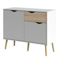 Calvino Display Cabinet in High Gloss White & Walnut - furniturefactor.co.uk