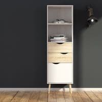 Calvino Display Cabinet in High Gloss White & Walnut - furniturefactor.co.uk