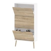 Calvino Display Cabinet in High Gloss White & Walnut - furniturefactor.co.uk