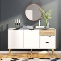 Calvino Display Cabinet in High Gloss White & Walnut - furniturefactor.co.uk