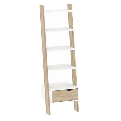 Anslo White & Oak Leaning Bookcase with 1 Drawer FG7047538549AK