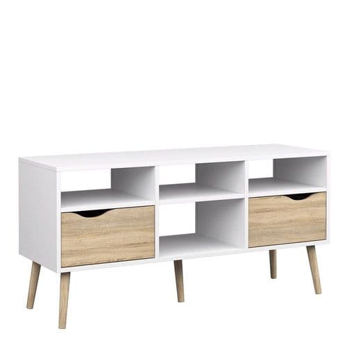 Anslo White & Oak Wide 2 Drawer, 4 Shelf TV Unit FG7047539149AK