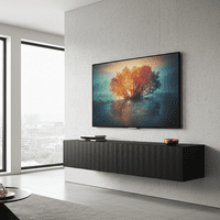 Antibes Black Slat Effect Wall Mounted Floating Wide 154cm Large TV Entertainment Unit 11014660 RZ