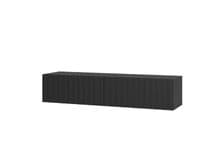 Antibes Black Slat Effect Wall Mounted Floating Wide 154cm Large TV Entertainment Unit 11014660 RZ
