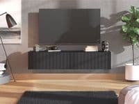 Antibes Black Slat Effect Wall Mounted Floating Wide 154cm Large TV Entertainment Unit 11014660 RZ
