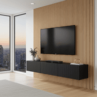 Antibes Black Slat Effect Wall Mounted Floating Wide 192cm Large TV Entertainment Unit 11014662 RZ