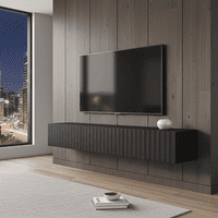Antibes Black Slat Effect Wall Mounted Floating Wide 192cm Large TV Entertainment Unit 11014662 RZ