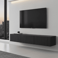 Antibes Black Slat Effect Wall Mounted Floating Wide 192cm Large TV Entertainment Unit 11014662 RZ