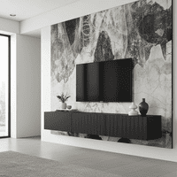 Antibes Black Slat Effect Wall Mounted Floating Wide 192cm Large TV Entertainment Unit 11014662 RZ
