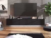 Antibes Black Slat Effect Wall Mounted Floating Wide 192cm Large TV Entertainment Unit 11014662 RZ