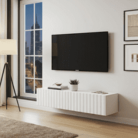 Antibes White Slat Effect Wall Mounted Floating Wide 154cm Large TV Entertainment Unit 11014661 RZ