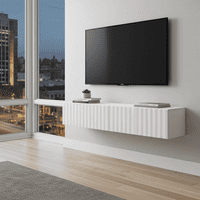 Antibes White Slat Effect Wall Mounted Floating Wide 154cm Large TV Entertainment Unit 11014661 RZ