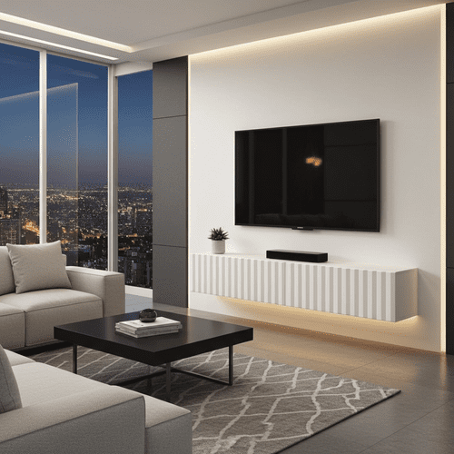 Antibes White Slat Effect Wall Mounted Floating Wide 154cm Large TV Entertainment Unit 11014661 RZ