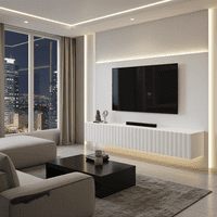 Antibes White Slat Effect Wall Mounted Floating Wide 192cm Large TV Entertainment Unit 11014663 RZ