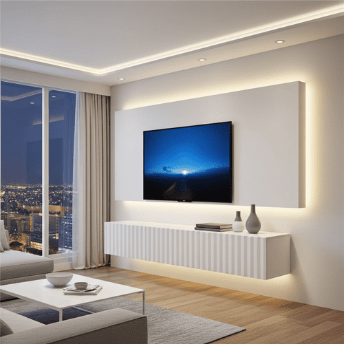 Antibes White Slat Effect Wall Mounted Floating Wide 192cm Large TV Entertainment Unit 11014663 RZ