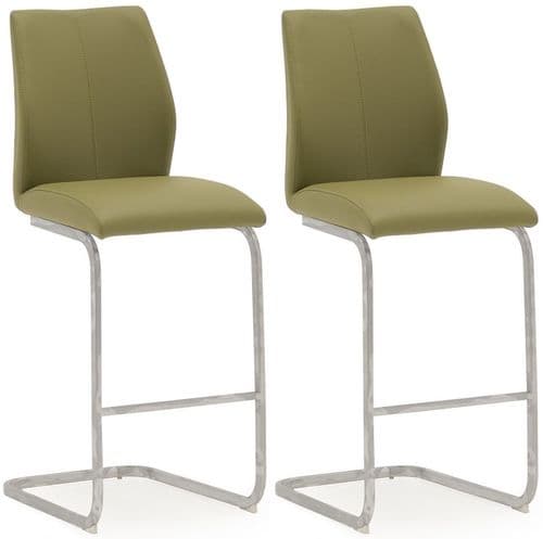 Aquileia Olive Faux Leather With Chrome Cantilever Design Bar Stool (Pair) 218VD377
