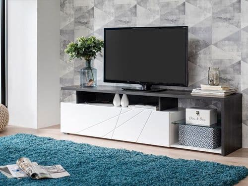 Arctic White Gloss And Black Wood Effect Wide TV Unit Cabinet With Storage 11008822 S/O