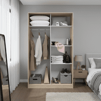 Arizona Artic White and Oak Effect Small Narrow Sliding 2 Door Wardrobe 120cm Wide - TOP120F
