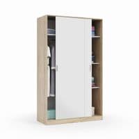 Arizona Artic White and Oak Effect Small Narrow Sliding 2 Door Wardrobe 120cm Wide - TOP120F