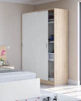 Arizona Artic White and Oak Effect Small Narrow Sliding 2 Door Wardrobe 120cm Wide - TOP120F