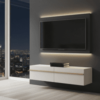 Arles Cashmere And Oak Effect Wall Mounted Floating Wide Large TV Entertainment Unit 11013551 RZ